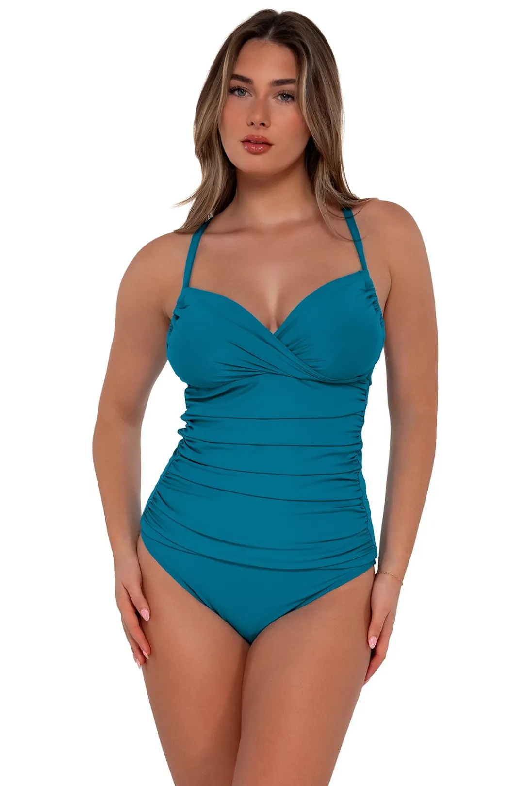 Sunsets Avalon Teal Serena Tankini Top< Plus Size | Underwire