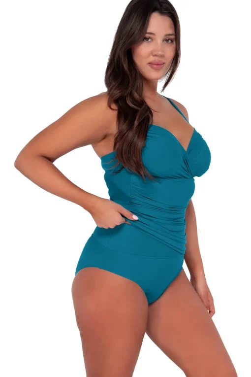 Sunsets Avalon Teal Serena Tankini Top< Plus Size | Underwire