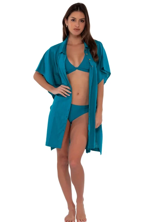 Sunsets Avalon Teal Shore Thing Tunic< Cover-Ups