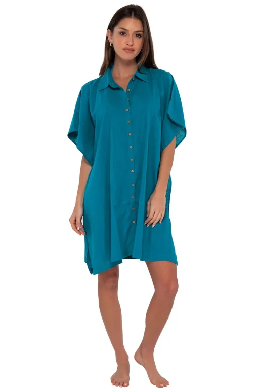 Sunsets Avalon Teal Shore Thing Tunic< Cover-Ups
