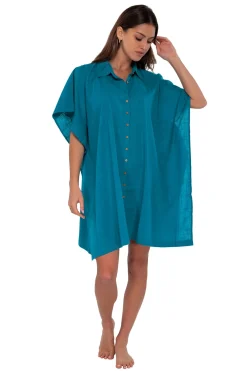 Sunsets Avalon Teal Shore Thing Tunic< Cover-Ups