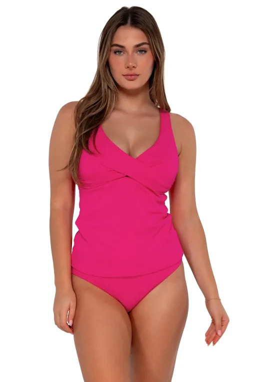 Sunsets Begonia Sandbar Rib Elsie Tankini Top< Plus Size | Underwire