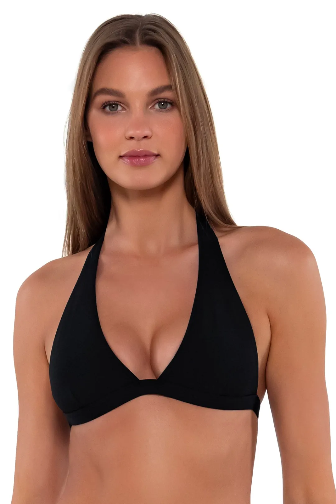 Sunsets Black Faith Halter Top< Wire-Free | Bikini Tops