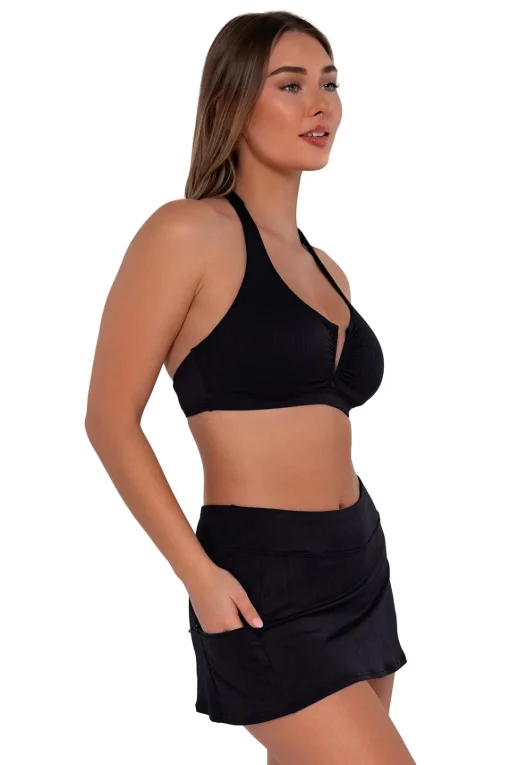 Sunsets Black Seagrass Texture Sporty Swim Skirt< Plus Size