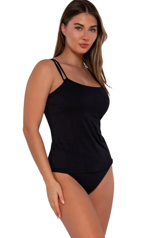 Sunsets Black Seagrass Texture Taylor Tankini Top< Plus Size | Underwire