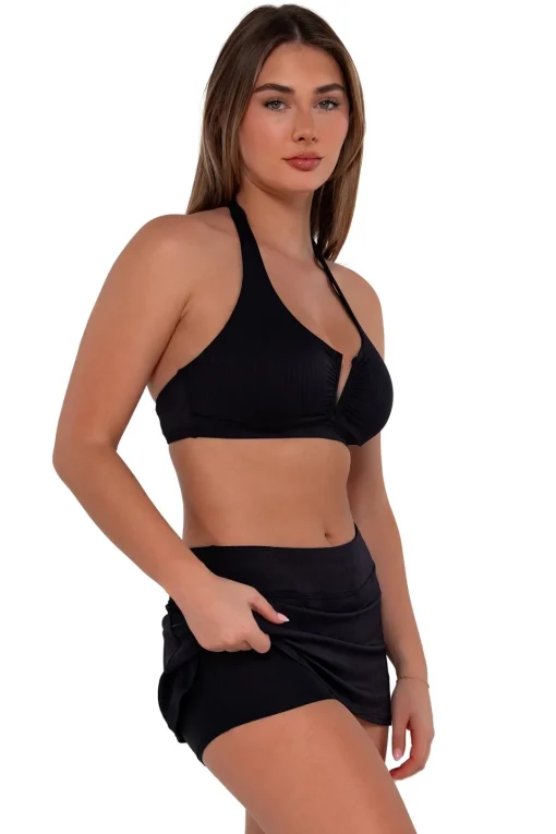 Sunsets Black Seagrass Texture Sporty Swim Skirt< Plus Size
