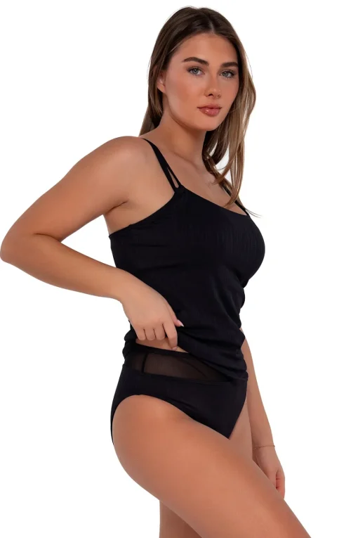 Sunsets Black Seagrass Texture Taylor Tankini Top< Plus Size | Underwire