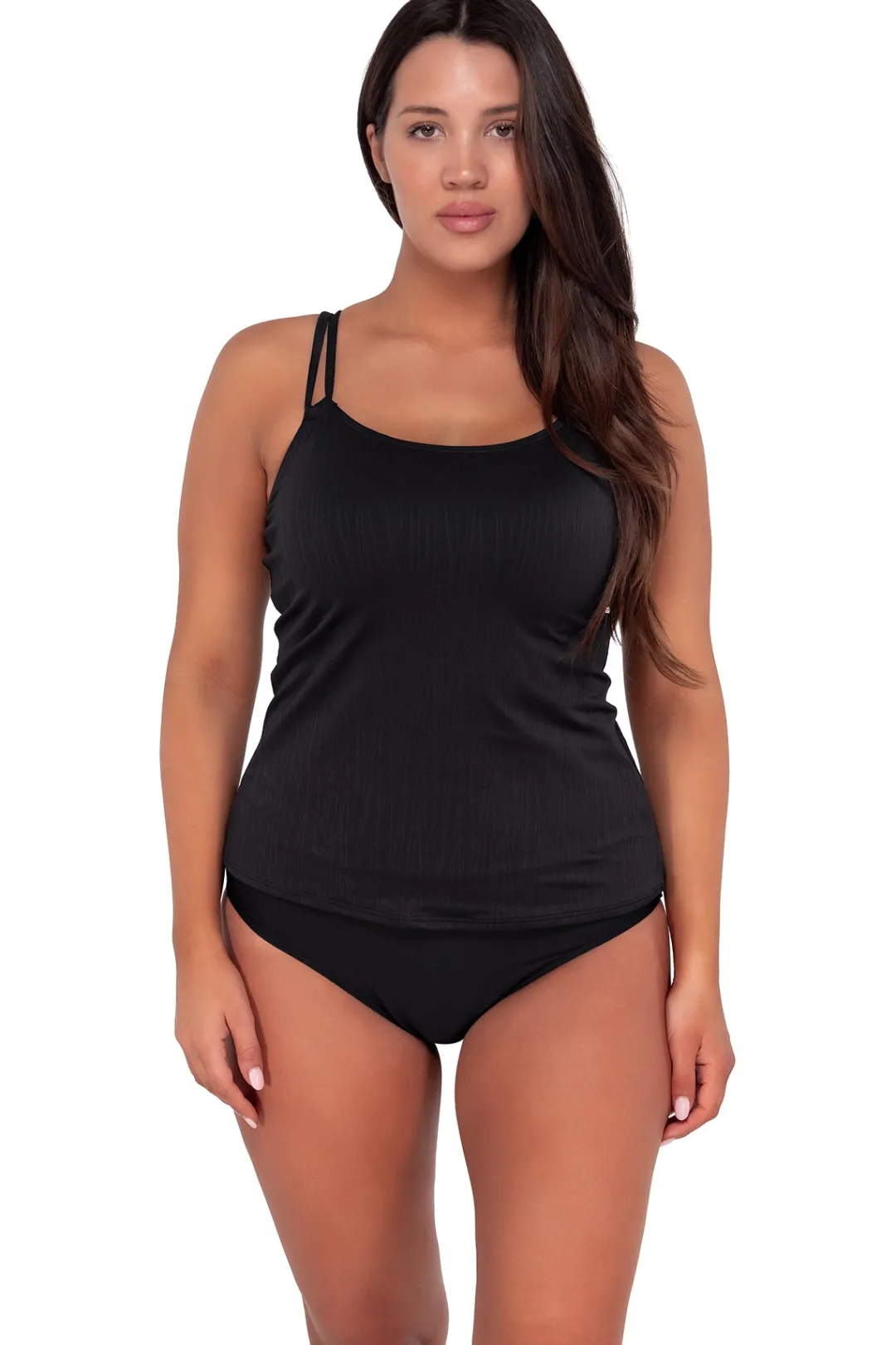 Sunsets Black Seagrass Texture Taylor Tankini Top< Plus Size | Underwire