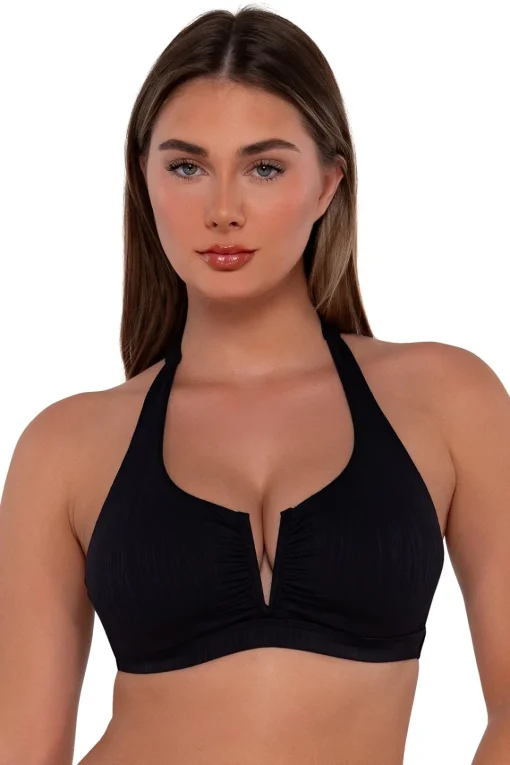 Sunsets Black Seagrass Texture Vienna V-Wire Top< Plus Size | Underwire
