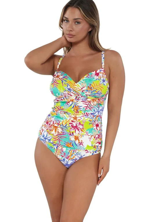 Sunsets Botanical Bliss Sandbar Rib Serena Tankini Top< Plus Size | Underwire