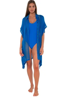 Sunsets Electric Blue Shore Thing Tunic< Cover-Ups