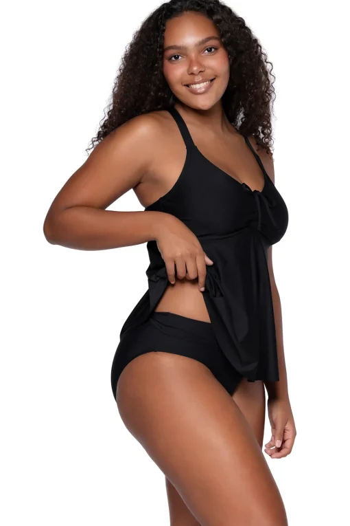 Sunsets Escape Black Marin Tankini Top< Plus Size | Underwire