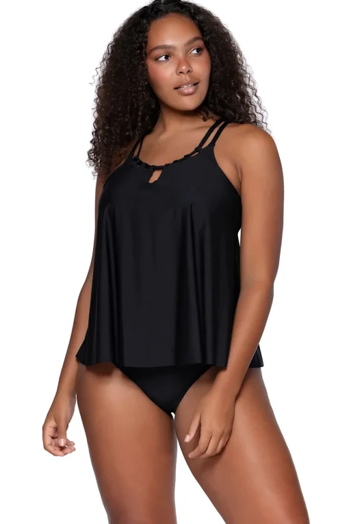 Sunsets Escape Black Sadie Tankini Top< Plus Size | Tankinis