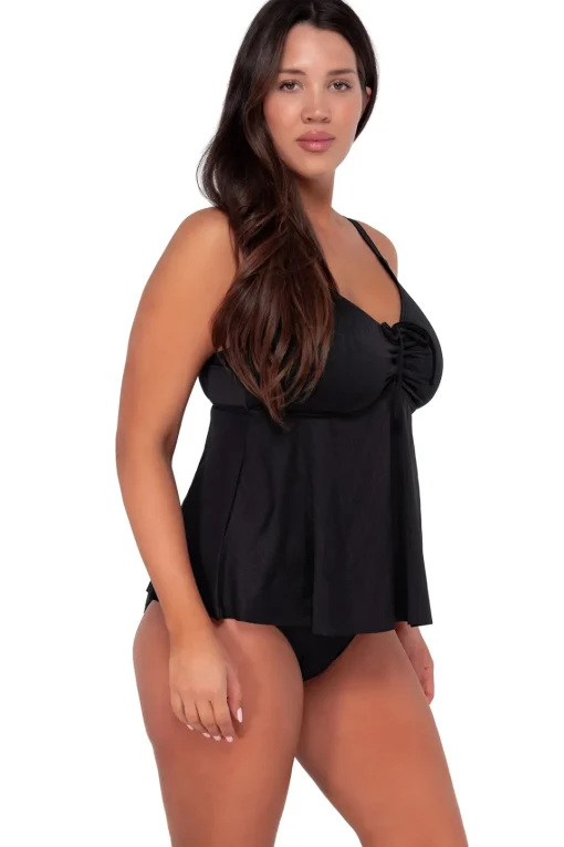 Sunsets Escape Black Seagrass Texture Marin Tankini Top< Plus Size | Underwire