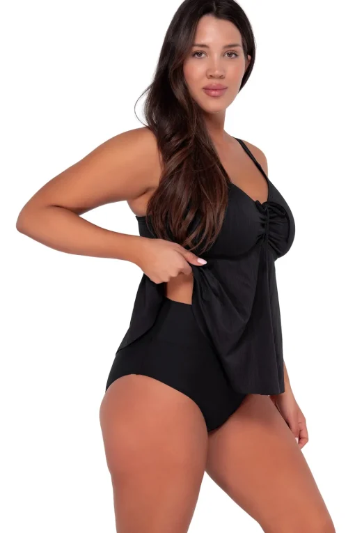Sunsets Escape Black Seagrass Texture Marin Tankini Top< Plus Size | Underwire