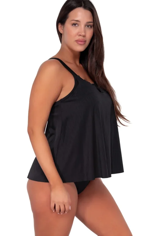 Sunsets Escape Black Seagrass Texture Sadie Tankini Top< Plus Size | Wire-Free