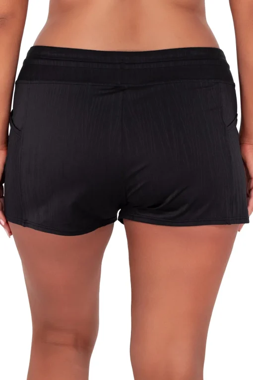 Sunsets Escape Black Seagrass Texture Laguna Swim Short< Plus Size