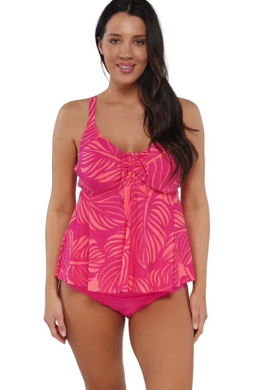 Sunsets Escape Blushing Palms Sandbar Rib Marin Tankini Top< Plus Size | Underwire
