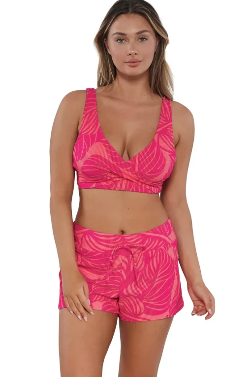 Sunsets Escape Blushing Palms Sandbar Rib Laguna Swim Short< Plus Size