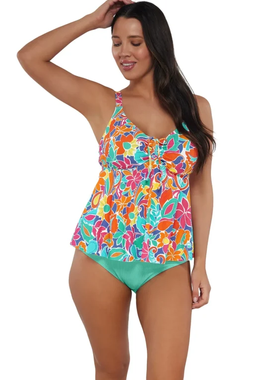 Sunsets Escape Festive Floral Sandbar Rib Marin Tankini Top< Plus Size | Underwire