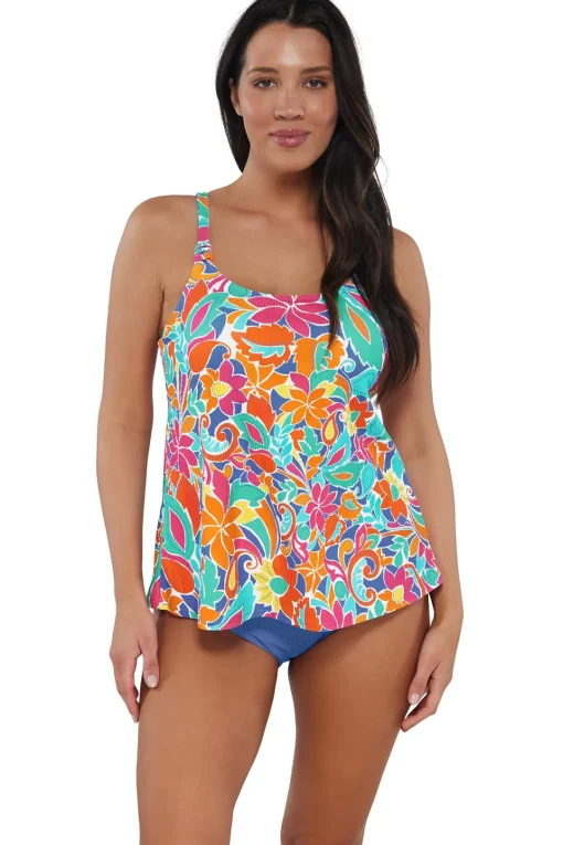 Sunsets Escape Festive Floral Sandbar Rib Jenna Tankini Top< Tankinis