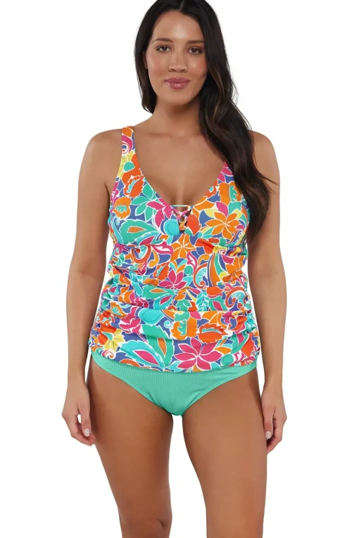 Sunsets Escape Festive Floral Sandbar Rib Emerson Tankini Top< Plus Size | Underwire