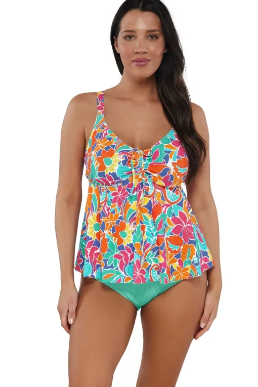 Sunsets Escape Festive Floral Sandbar Rib Marin Tankini Top< Plus Size | Underwire