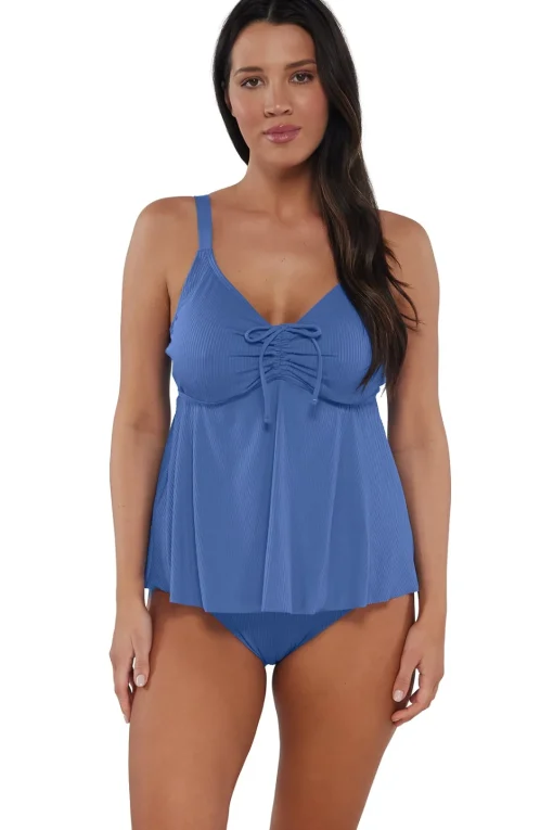 Sunsets Escape Harbor Blue Sandbar Rib Marin Tankini Top< Plus Size | Underwire
