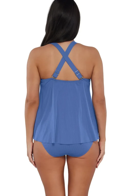 Sunsets Escape Harbor Blue Sandbar Rib Sadie Tankini Top< Plus Size | Wire-Free