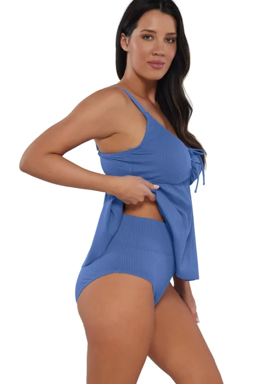 Sunsets Escape Harbor Blue Sandbar Rib Marin Tankini Top< Plus Size | Underwire