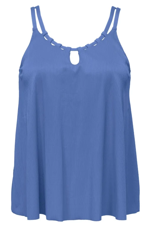 Sunsets Escape Harbor Blue Sandbar Rib Sadie Tankini Top< Plus Size | Wire-Free