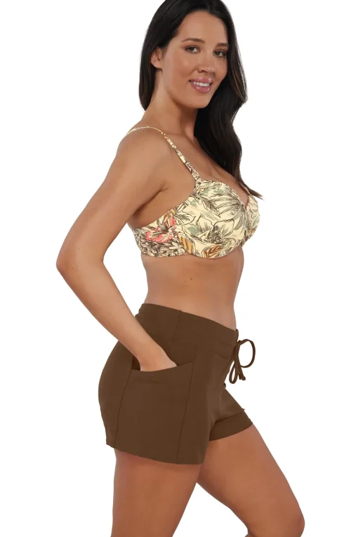 Sunsets Escape Tiki Brown Laguna Swim Short< Plus Size
