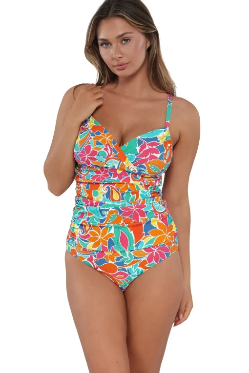 Sunsets Festive Floral Sandbar Rib Serena Tankini Top< Plus Size | Underwire