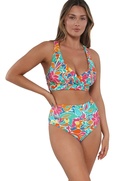 Sunsets Festive Floral Sandbar Rib Hannah High Waist Bottom< Plus Size | High-Waist