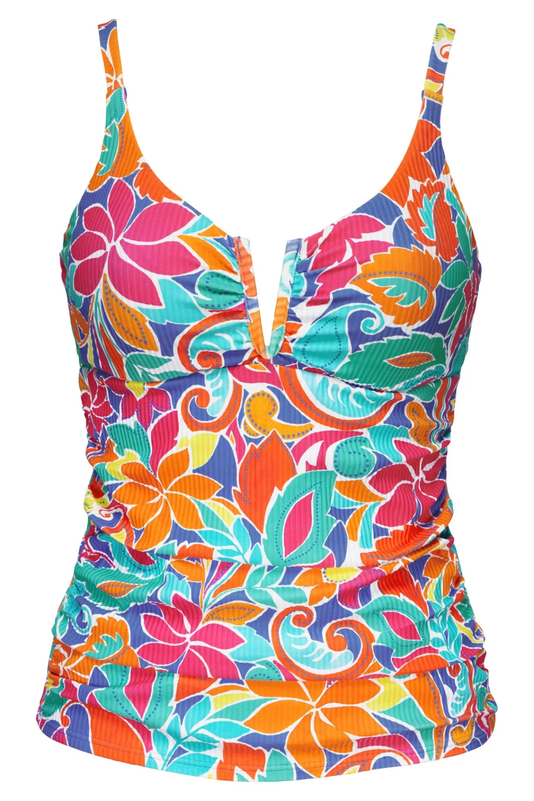 Sunsets Festive Floral Sandbar Rib Zuri V-Wire Tankini Top< Plus Size | Underwire