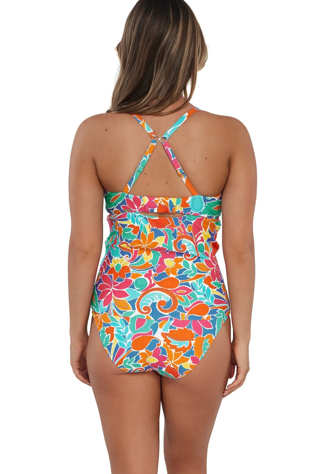 Sunsets Festive Floral Sandbar Rib Zuri V-Wire Tankini Top< Plus Size | Underwire