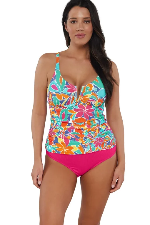 Sunsets Festive Floral Sandbar Rib Zuri V-Wire Tankini Top< Plus Size | Underwire