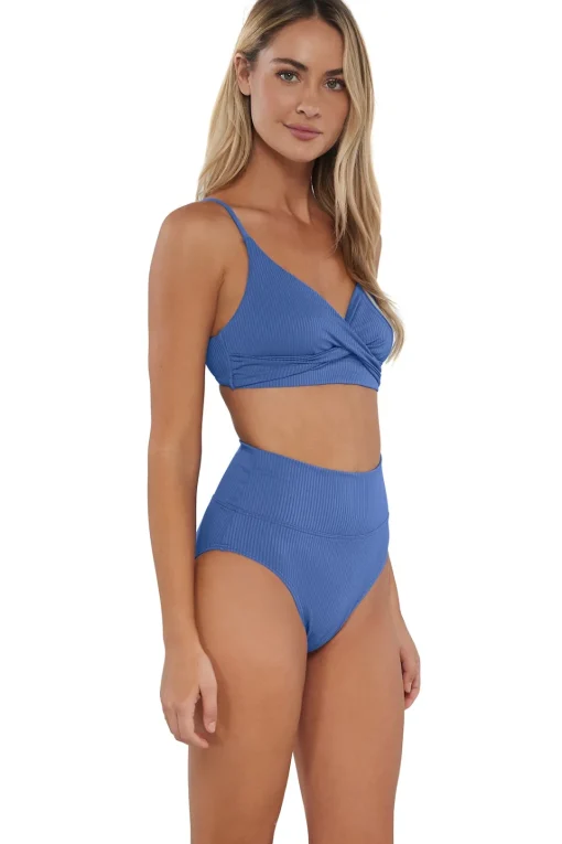 Sunsets Harbor Blue Sandbar Rib Hannah High Waist Bottom< High-Waist | Bikini Bottoms