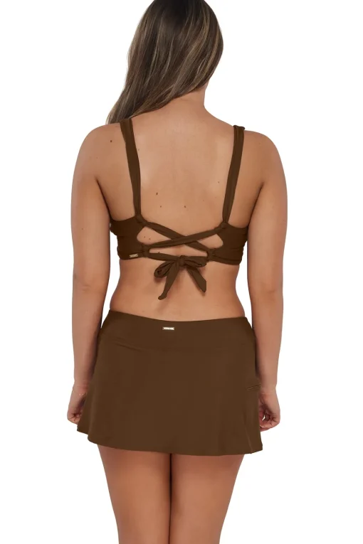 Sunsets Tiki Brown Sporty Swim Skirt< Plus Size