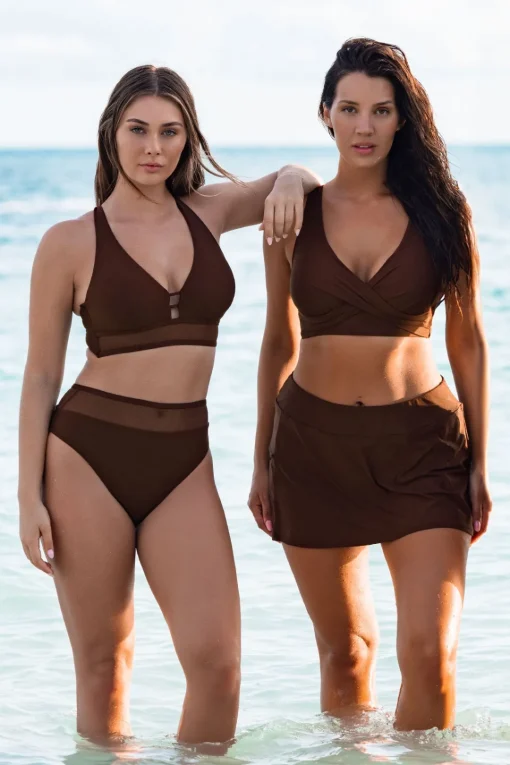 Sunsets Tiki Brown Sporty Swim Skirt< Plus Size