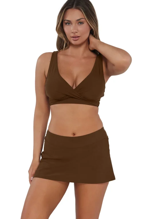 Sunsets Tiki Brown Sporty Swim Skirt< Plus Size