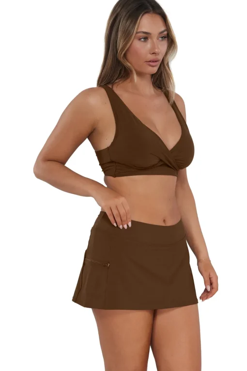 Sunsets Tiki Brown Sporty Swim Skirt< Plus Size
