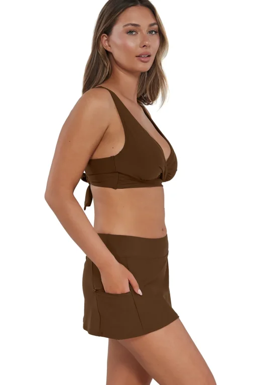 Sunsets Tiki Brown Sporty Swim Skirt< Plus Size