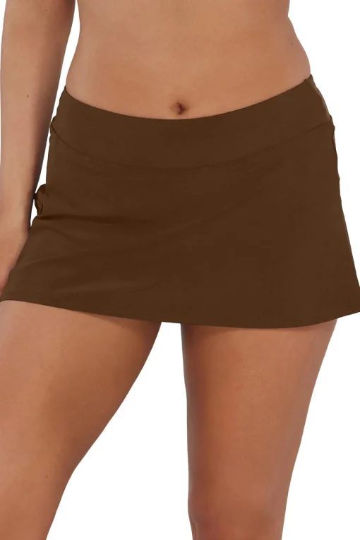 Sunsets Tiki Brown Sporty Swim Skirt< Plus Size