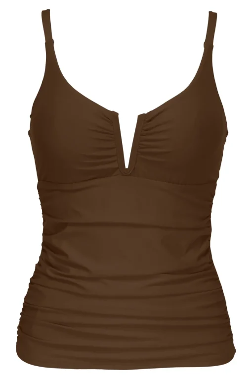 Sunsets Tiki Brown Zuri V-Wire Tankini Top< Plus Size | Underwire